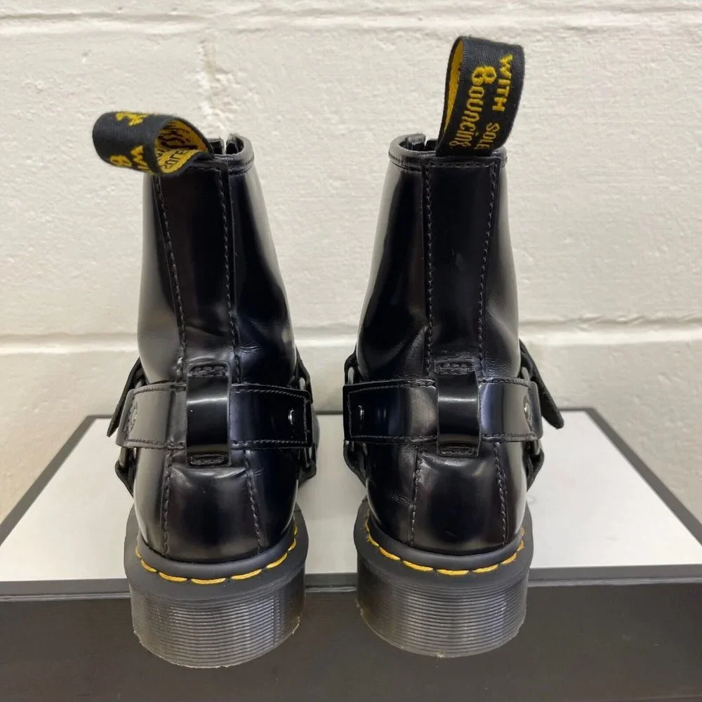 Dr. Martens 1460 Harness‎ Patent Black Leather Boots Men's Size 5/Womens US 6